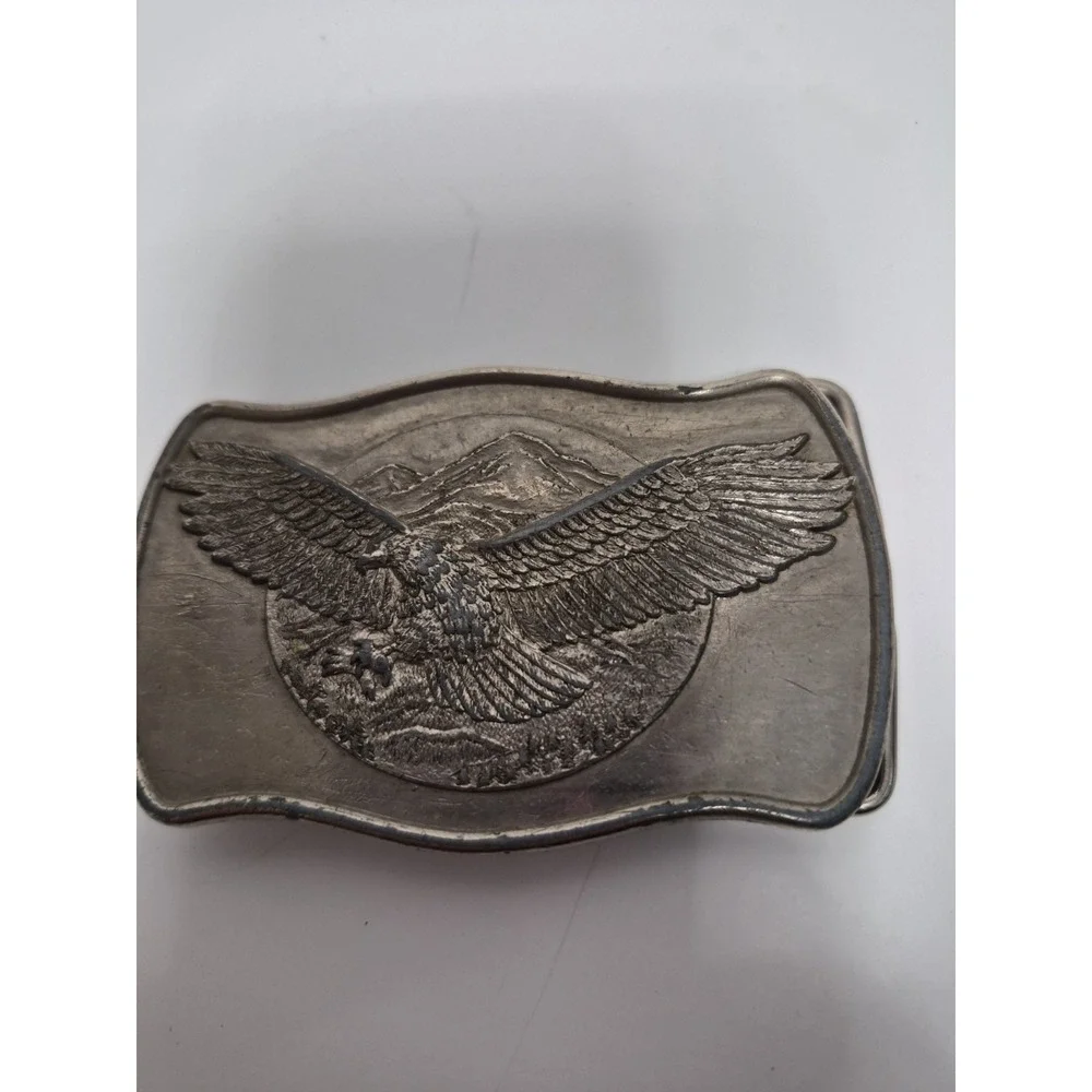 Patriotic American Eagle Flying Over Mountains Vintage Numbered Belt Buckle